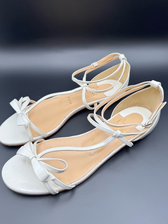 Christian Louboutin Shoes - Christian Louboutin Blakissima Flat Sandals White Patent Bow T Strap EU 36